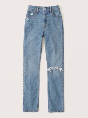 ABERCROMBIE • Ultra High Rise 90s Slim Straight Jean in Medium Destroy